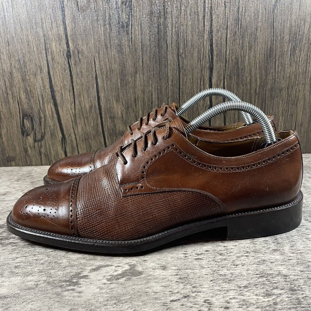 Mezlan Vicente Cap-Toe Brogue Oxford Brown Leather Men's Shoes Size 9.5 EUC - Picture 4 of 9